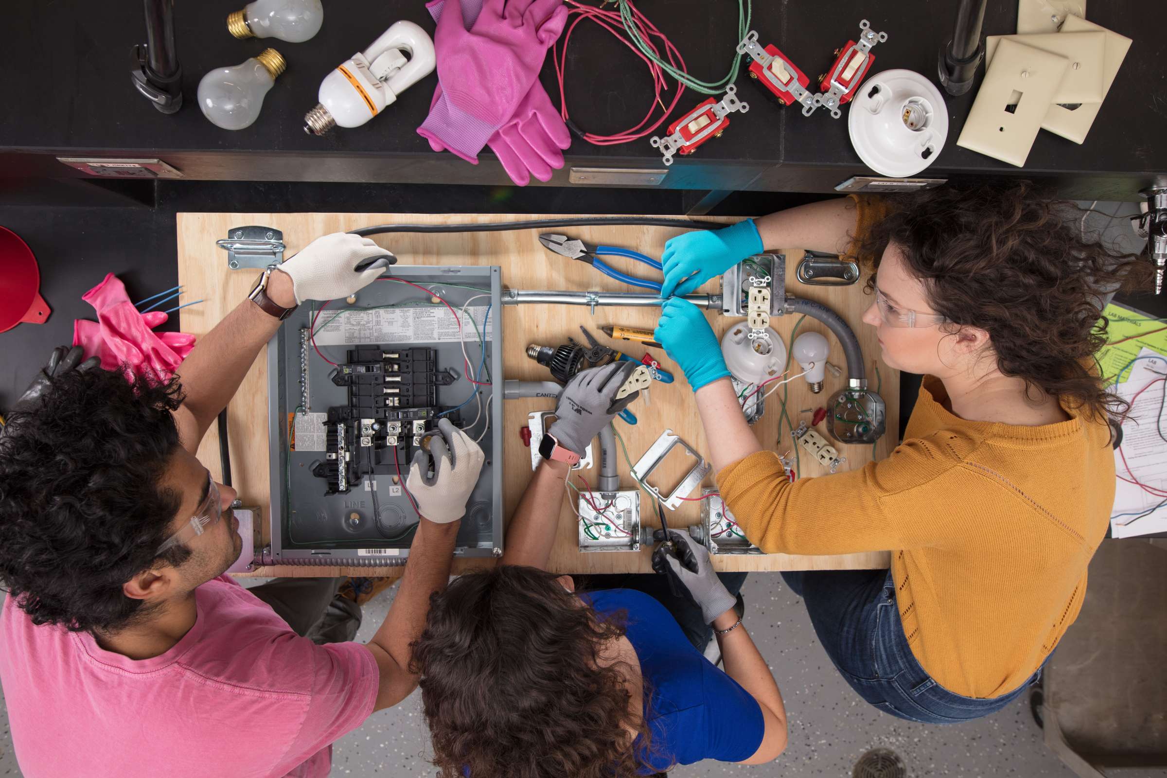 Students working on electrical project