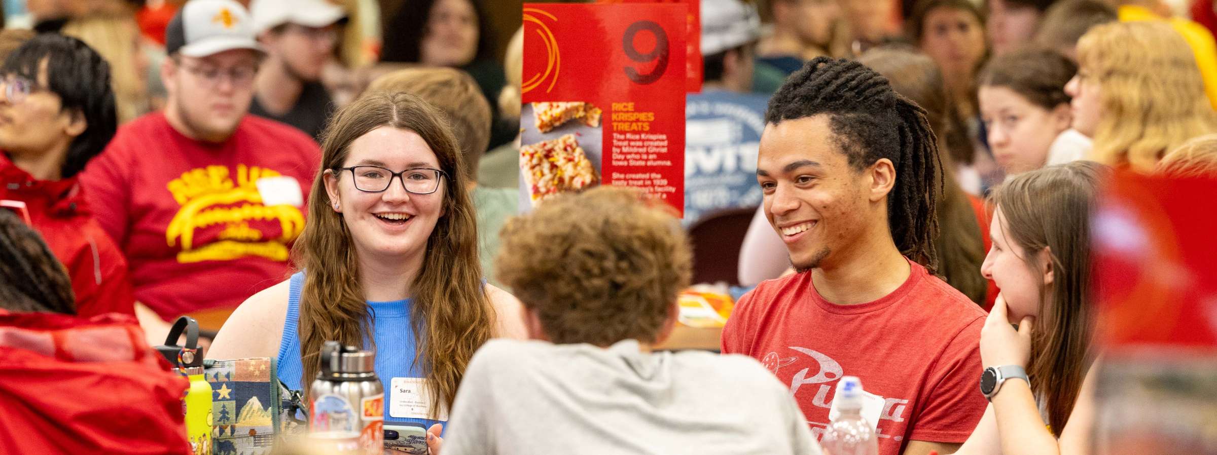 Students participate in group activity at orientation. 