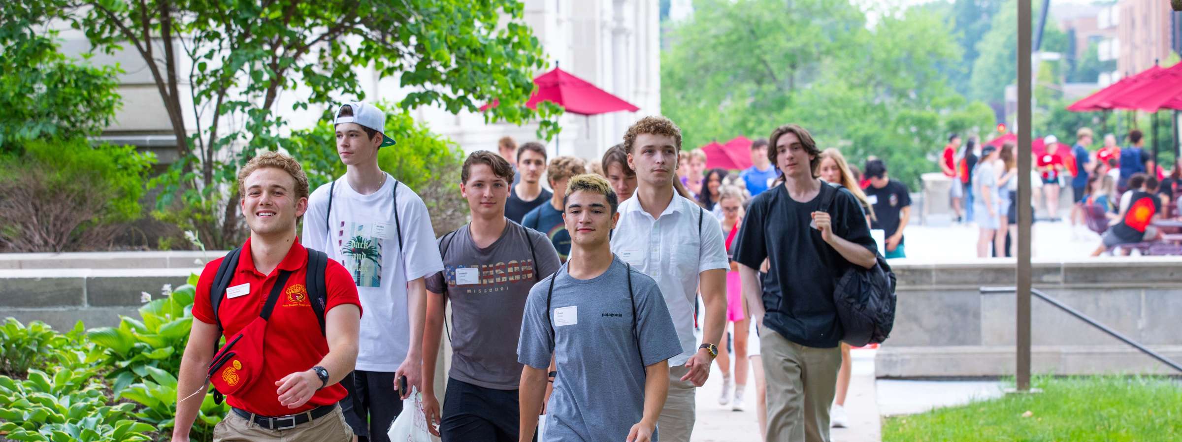 Students on a campus tour during orientation.